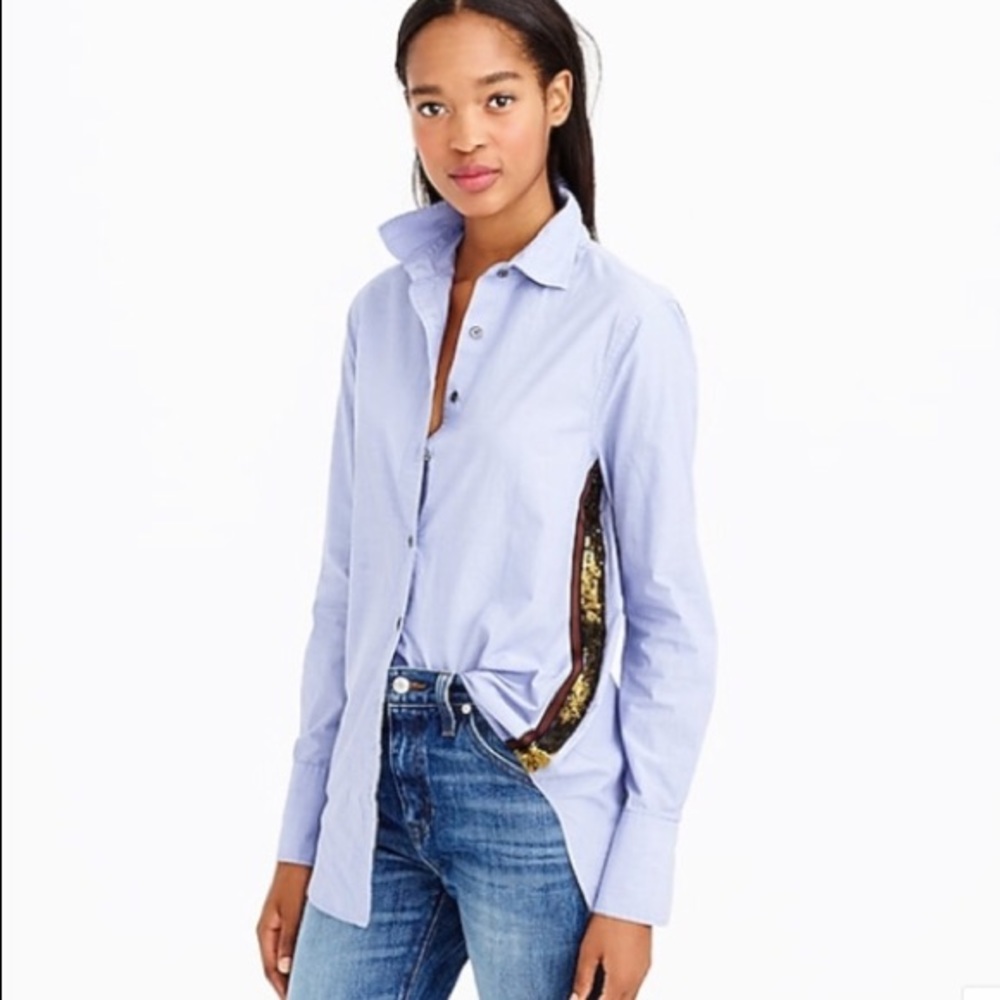 J.Crew sequin side stripe button down in blue